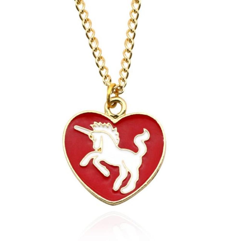 Cute Heart Enamel Unicorn Necklace Magical Gift